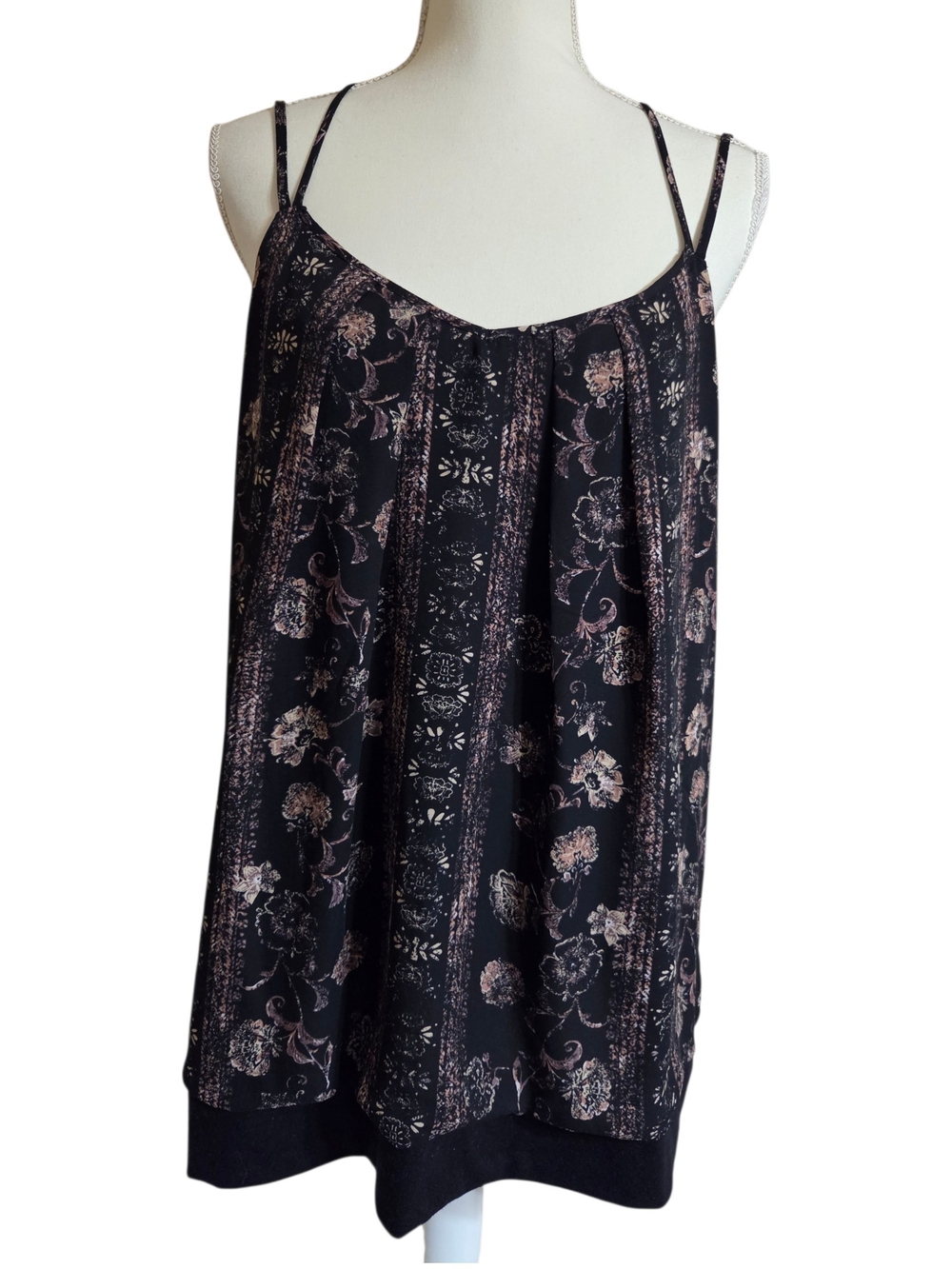 Maurices Black Floral Print Double-Strap Tank